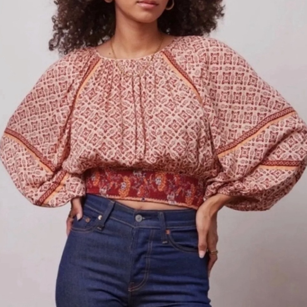 PATRONS OF PEACE Cropped Smocked Top, XS